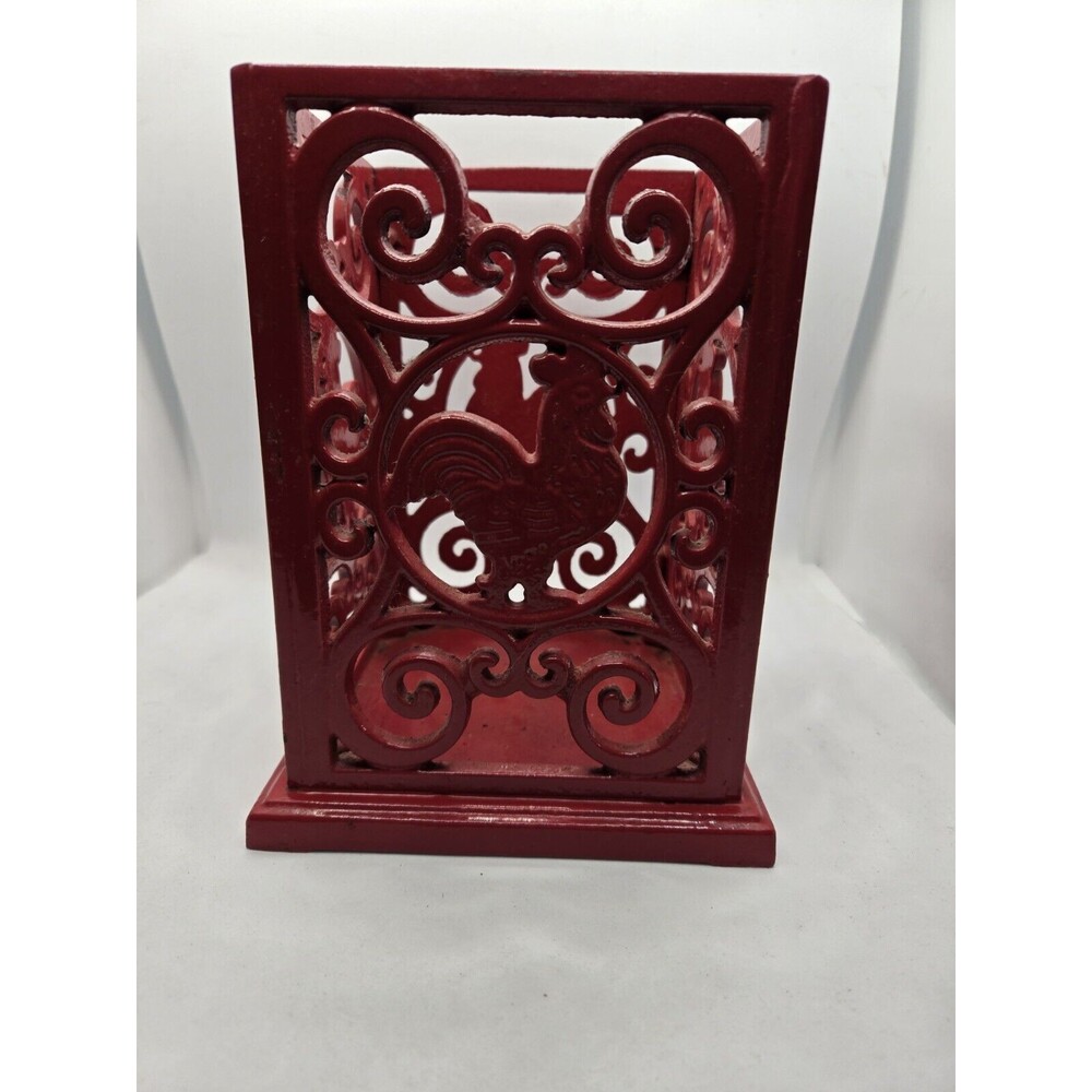 Vintage Cast Iron Kitchen Utensil Holder Red Rooster Country Farmhouse Heavy